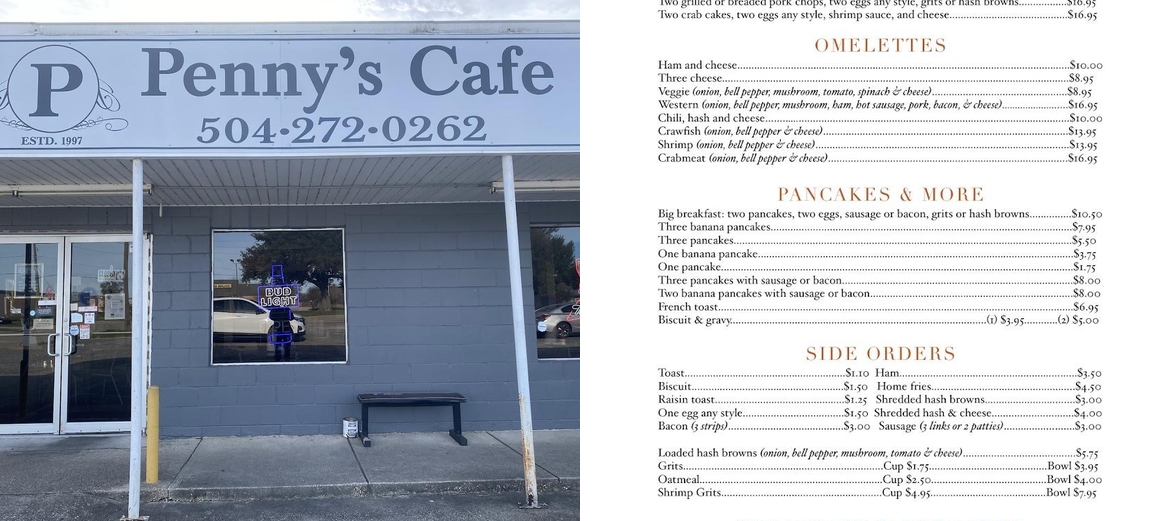 Penny's Cafe Menu